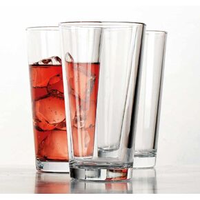 Drinking Glasses Set of 4 Highball Glass Cups 17 oz by Home Essentials Water Colins Cooler Beverage Glassware. For the Bar, Beer, Juice, Iced Tea, and Cocktails. Dishwasher Safe.