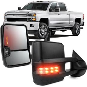 OCPTY Towing Mirrors with Power Heated Left Right Side Tow Mirrors Compatible with for Chevy for GMC 2007-2013 for Silverado/for Sierra with Black housing Smoked Turn Light