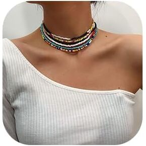 Denifery قوس قزح المختنق قلادة قوس قزح حبة قلادة لطيف قلادة مطرز قلادة الشاطئ قلادة للنساء (نمط 3) in Kuwait