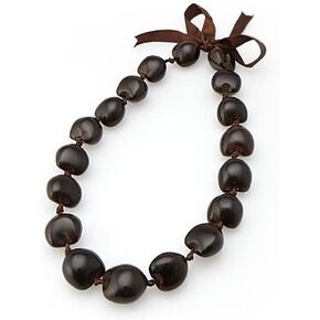 Hawaiian Kukui Nut Shell Choker Lei Brown 18 Nuts from Hawaii