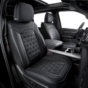 CarQiWireless لأغطية مقاعد دودج رام 2019-2024 مجموعة كاملة من أغطية مقاعد الشاحنات الجلدية ذات التغطية الكاملة تناسب دودج رام 1500 2500 3500 ملحقات 2019 2020 2021 2022 2023 2024 (تناسب فقط المقعد المسطح) in Kuwait