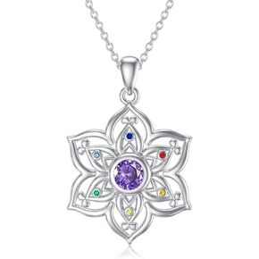 POTOPYY Lotus Necklace S925 Sterling Silver Yoga Lotus Flower Pendant Necklace, Lotus Moonstone Opal Abalone Pendant Yoga Lotus Jewelry, Mothers Day Birthday Xmas Gifts for Women Girls Lotus Lovers
