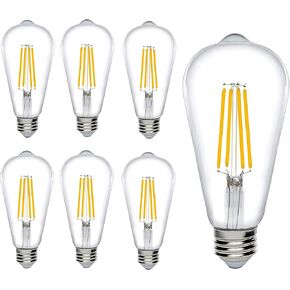 Bioluz LED 92 CRI Dimmable Edison Light Bulbs 800 Lumen Soft White 3000K 60W Replacement ST64 / ST19 / ST58 8.5W E26 Standard Base Title 20 High Efficacy Lighting 6-Pack