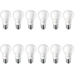 لمبة فيليبس 461798 LED غير قابلة للضوء A19 متجمد: 800 لومن، 2700 كلفن، 8.5 وات (ما يعادل 60 وات)، قاعدة E26، أبيض ناعم، 12 قطعة