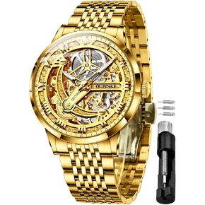 OUPINKE Mens Automatic Watches Real Diamond Self Winding Mechanical Gold Luxury Dress Mens Wrist Watch Waterproof