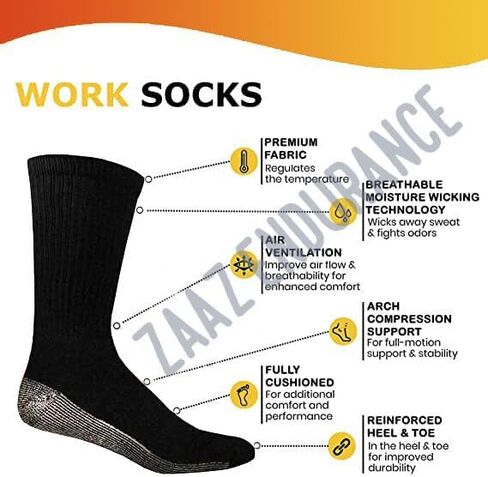 10 Pairs Black Men Socks Reinforced Heavy Duty Work Socks Crew Cushioned Winter Warm 7-12 in Saudi Arabia