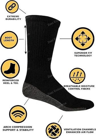 10 Pairs Black Men Socks Reinforced Heavy Duty Work Socks Crew Cushioned Winter Warm 7-12 in Saudi Arabia