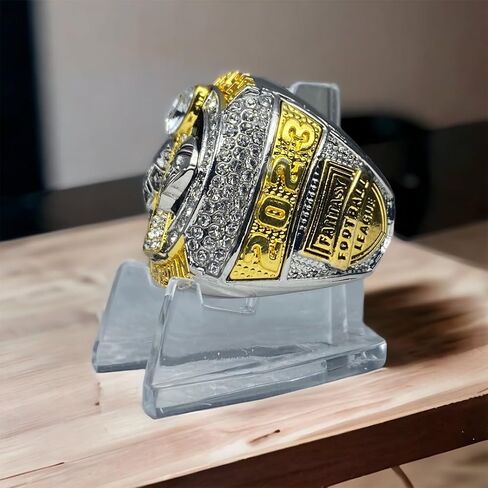 2023 Fantasy Football Championship Ring | Premium Silver and Gold Tone Award Trophy for FFL Champion | Stand included in Saudi Arabia