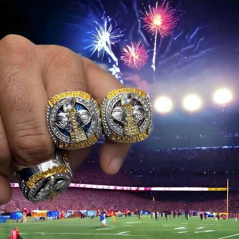 2023 Fantasy Football Championship Ring | Premium Silver and Gold Tone Award Trophy for FFL Champion | Stand included in Saudi Arabia