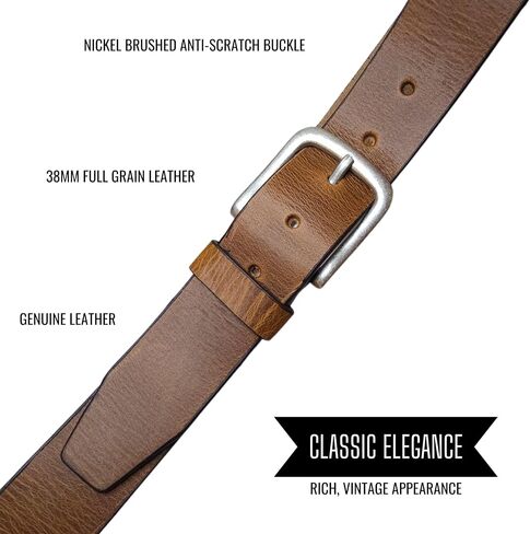 Joe's Jean Mens 38mm Full Grain Genuine Leather Belt, Vintage Style Antique Silver Buckle in Saudi Arabia