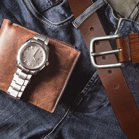 Joe's Jean Mens 38mm Full Grain Genuine Leather Belt, Vintage Style Antique Silver Buckle in Saudi Arabia