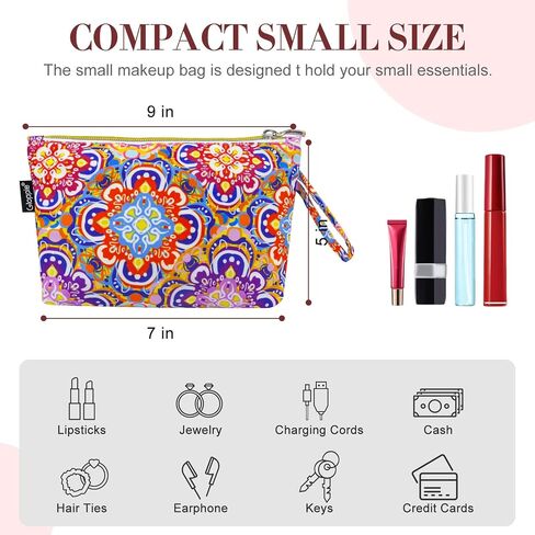 Makeup Bag Small Cosmetic Bag for Purse Travel Mini Make up Bags for Women Zipper Compact Makeup Pouch White Flower in Kuwait
