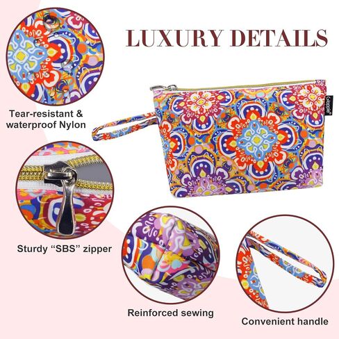 Makeup Bag Small Cosmetic Bag for Purse Travel Mini Make up Bags for Women Zipper Compact Makeup Pouch White Flower in Kuwait