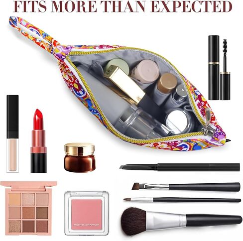 Makeup Bag Small Cosmetic Bag for Purse Travel Mini Make up Bags for Women Zipper Compact Makeup Pouch White Flower in Kuwait