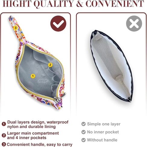 Makeup Bag Small Cosmetic Bag for Purse Travel Mini Make up Bags for Women Zipper Compact Makeup Pouch White Flower in Kuwait