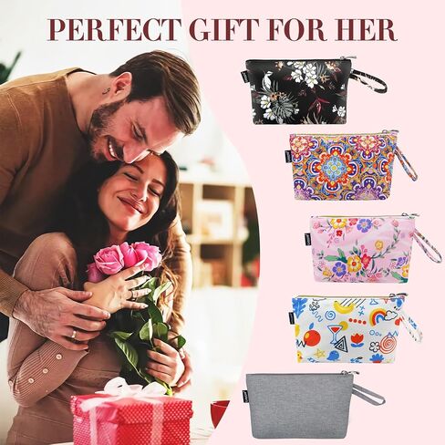 Makeup Bag Small Cosmetic Bag for Purse Travel Mini Make up Bags for Women Zipper Compact Makeup Pouch White Flower in Kuwait