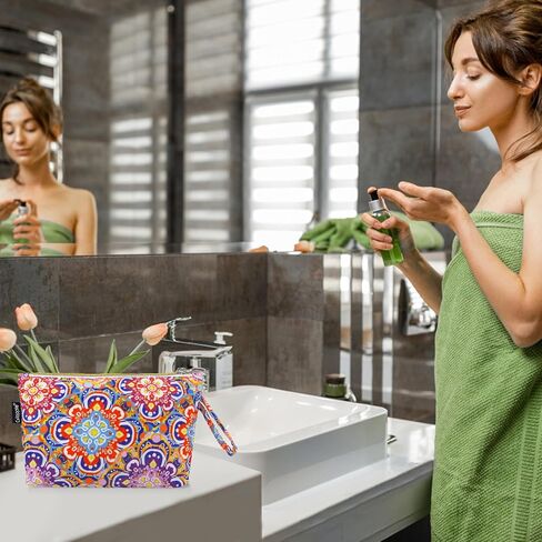 Makeup Bag Small Cosmetic Bag for Purse Travel Mini Make up Bags for Women Zipper Compact Makeup Pouch White Flower in Kuwait