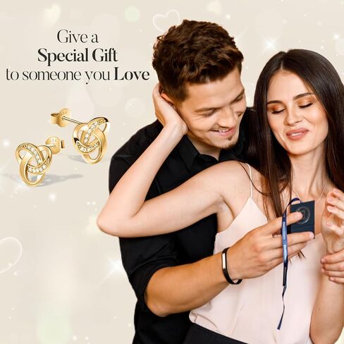 Chic Bijoux Knot Earrings for Women – With Round Cubic Zirconia stones and 925 Sterling Silver – Gift for Her Birthday, Rose Gold Jewelry in Saudi Arabia