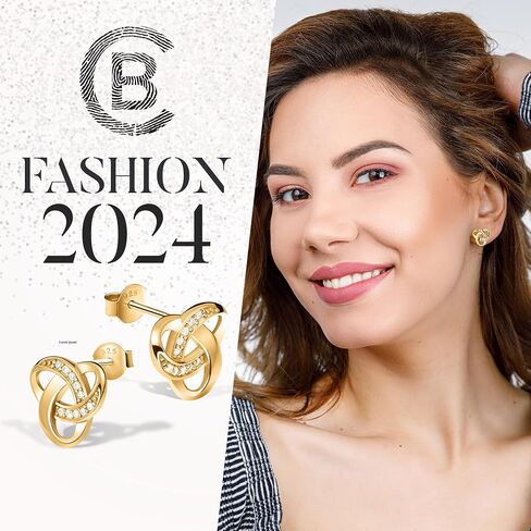 Chic Bijoux Knot Earrings for Women – With Round Cubic Zirconia stones and 925 Sterling Silver – Gift for Her Birthday, Rose Gold Jewelry in Saudi Arabia