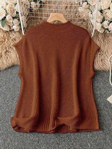 WDIRARA Women's Plus Size Mock Neck Short Sleeve Ribbed Knit Top Sweater Pullovers in Kuwait