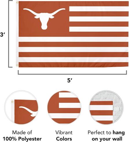 لافتات علم جامعة تكساس الصحراوية ذات القرون الطويلة UT Austin علم 100% بوليستر للاستخدام الداخلي والخارجي 3 × 5 أقدام (الأمة) in Saudi Arabia