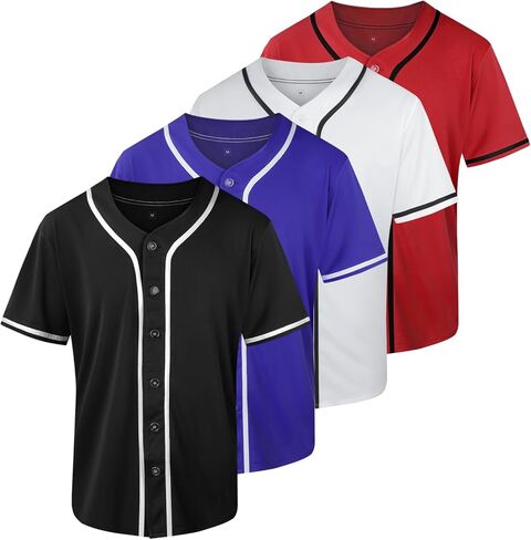 Holnkme Blank Plain Baseball Jersey for Men Women, Baseball Shirt Hipster Hip Hop, Short Sleeve Button Down Sports Uniforms in Kuwait