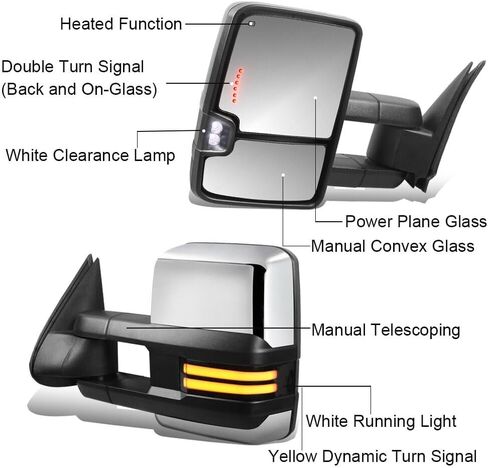Pair Chrome Power Heated Towing Mirrors Compatible with 07-13 Chevy Silverado Suburban Tahoe GMC Serria Yukon w/Sequential Turn light,Running Light,Clearance Lamp in Saudi Arabia