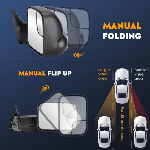 Towing Mirrors for Dodge Ram 1500 1994-2001, 2500 3500 94-2002 Manual Folding Fliping Up, w/o Heated (1 Pair) in Saudi Arabia