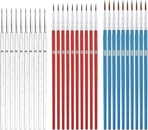 30pcs Tiny Detail Paint Brushes, Fine Paint Brush with 3 Sizes #0#00#000 Small Liner Tip Paint Brush for Crafts Watercolor Acrylics Oil Face Art Miniature Painting(White, Red, Blue) in Saudi Arabia