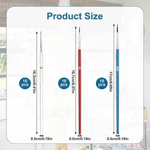 30pcs Tiny Detail Paint Brushes, Fine Paint Brush with 3 Sizes #0#00#000 Small Liner Tip Paint Brush for Crafts Watercolor Acrylics Oil Face Art Miniature Painting(White, Red, Blue) in Saudi Arabia