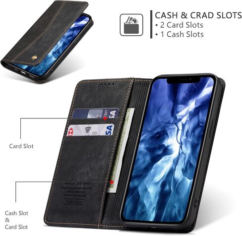 QLTYPRI Wallet Case for iPhone 12 iPhone 12 Pro [6.1 Inch], Vintage Folio PU Leather Case with Card Slots Magnetic Closure Kickstand Flip Shockproof Phone Cover for iPhone 12/12 Pro - Black in Saudi Arabia