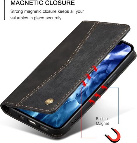 QLTYPRI Wallet Case for iPhone 12 iPhone 12 Pro [6.1 Inch], Vintage Folio PU Leather Case with Card Slots Magnetic Closure Kickstand Flip Shockproof Phone Cover for iPhone 12/12 Pro - Black in Saudi Arabia