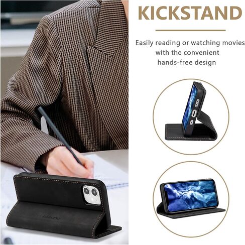 QLTYPRI Wallet Case for iPhone 12 iPhone 12 Pro [6.1 Inch], Vintage Folio PU Leather Case with Card Slots Magnetic Closure Kickstand Flip Shockproof Phone Cover for iPhone 12/12 Pro - Black in Saudi Arabia
