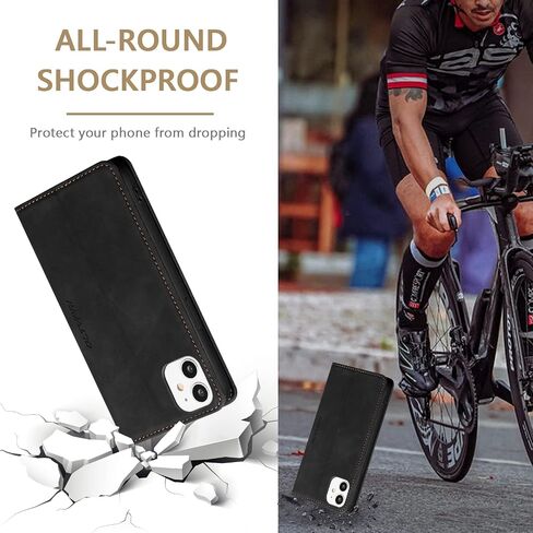 QLTYPRI Wallet Case for iPhone 12 iPhone 12 Pro [6.1 Inch], Vintage Folio PU Leather Case with Card Slots Magnetic Closure Kickstand Flip Shockproof Phone Cover for iPhone 12/12 Pro - Black in Saudi Arabia