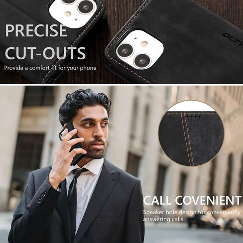 QLTYPRI Wallet Case for iPhone 12 iPhone 12 Pro [6.1 Inch], Vintage Folio PU Leather Case with Card Slots Magnetic Closure Kickstand Flip Shockproof Phone Cover for iPhone 12/12 Pro - Black in Saudi Arabia