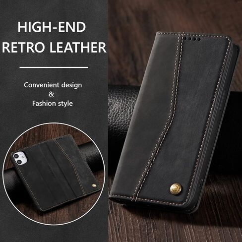 QLTYPRI Wallet Case for iPhone 12 iPhone 12 Pro [6.1 Inch], Vintage Folio PU Leather Case with Card Slots Magnetic Closure Kickstand Flip Shockproof Phone Cover for iPhone 12/12 Pro - Black in Saudi Arabia