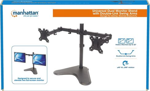 MANHATTAN Universal Dual Monitor Stand with Double-Link Swing Arms Holds Two 13" to 32" LCD Monitors up to 8 Kg (17 Lbs.), Black in Saudi Arabia