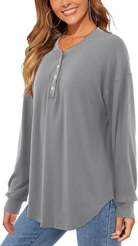 Beluring Womens Long Sleeve Tops Casual Henley Shirts Fall Button Pullover Blouses in Kuwait