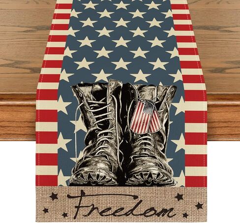 Artoid Mode Stripes Stars Boots Freedom 4th of July Patriotic Memorial Day Table Runner, Independence Day Holiday Kitchen Dining Table Decor for Indoor Outdoor Home Party Decoration 13 x 72 Inch in Saudi Arabia