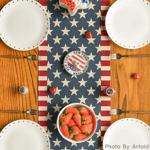 Artoid Mode Stripes Stars Boots Freedom 4th of July Patriotic Memorial Day Table Runner, Independence Day Holiday Kitchen Dining Table Decor for Indoor Outdoor Home Party Decoration 13 x 72 Inch in Saudi Arabia