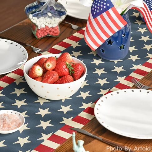 Artoid Mode Stripes Stars Boots Freedom 4th of July Patriotic Memorial Day Table Runner, Independence Day Holiday Kitchen Dining Table Decor for Indoor Outdoor Home Party Decoration 13 x 72 Inch in Saudi Arabia