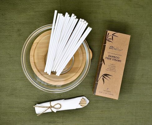 Biodegradable Bamboo Fiber Straws | 150 Count, 100% Compostable, Plastic-Free, Eco-Friendly Drinking Straws | 7.8'' Plant Fiber Disposable Straws, White Straws | Durable for Hot & Cold Drinks in Saudi Arabia