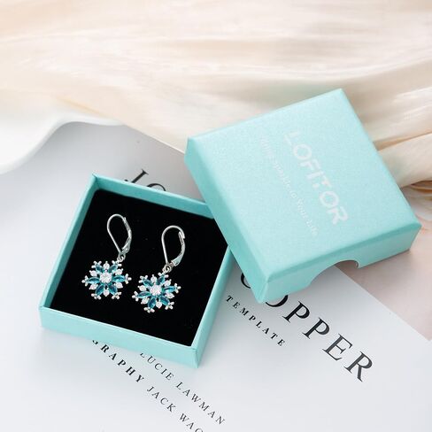 LOFITOR 925 Sterling Silver Snowflake Earrings for Women Dangle Earrings Cubic Zirconia Winter Frozen Flower Drop & Dangle Earrings Jewelry Holiday Christmas Gift Leverback Snowflake Earrings in Kuwait
