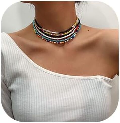 Denifery قوس قزح المختنق قلادة قوس قزح حبة قلادة لطيف قلادة مطرز قلادة الشاطئ قلادة للنساء (نمط 3) in Kuwait