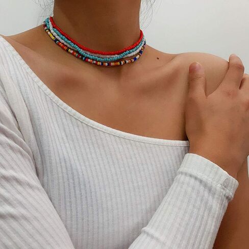 Denifery قوس قزح المختنق قلادة قوس قزح حبة قلادة لطيف قلادة مطرز قلادة الشاطئ قلادة للنساء (نمط 3) in Kuwait