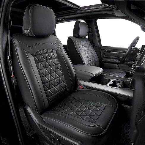 CarQiWireless لأغطية مقاعد دودج رام 2019-2024 مجموعة كاملة من أغطية مقاعد الشاحنات الجلدية ذات التغطية الكاملة تناسب دودج رام 1500 2500 3500 ملحقات 2019 2020 2021 2022 2023 2024 (تناسب فقط المقعد المسطح) in Kuwait