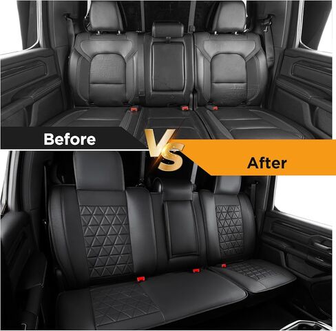 CarQiWireless لأغطية مقاعد دودج رام 2019-2024 مجموعة كاملة من أغطية مقاعد الشاحنات الجلدية ذات التغطية الكاملة تناسب دودج رام 1500 2500 3500 ملحقات 2019 2020 2021 2022 2023 2024 (تناسب فقط المقعد المسطح) in Kuwait