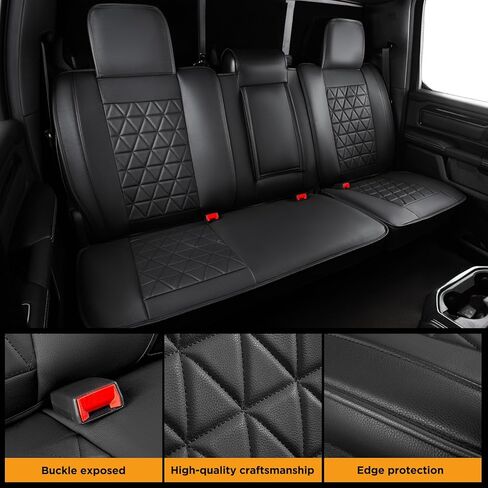CarQiWireless لأغطية مقاعد دودج رام 2019-2024 مجموعة كاملة من أغطية مقاعد الشاحنات الجلدية ذات التغطية الكاملة تناسب دودج رام 1500 2500 3500 ملحقات 2019 2020 2021 2022 2023 2024 (تناسب فقط المقعد المسطح) in Kuwait