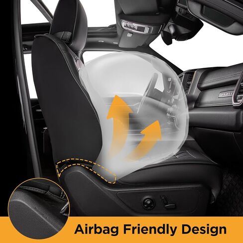 CarQiWireless لأغطية مقاعد دودج رام 2019-2024 مجموعة كاملة من أغطية مقاعد الشاحنات الجلدية ذات التغطية الكاملة تناسب دودج رام 1500 2500 3500 ملحقات 2019 2020 2021 2022 2023 2024 (تناسب فقط المقعد المسطح) in Kuwait