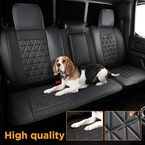 CarQiWireless لأغطية مقاعد دودج رام 2019-2024 مجموعة كاملة من أغطية مقاعد الشاحنات الجلدية ذات التغطية الكاملة تناسب دودج رام 1500 2500 3500 ملحقات 2019 2020 2021 2022 2023 2024 (تناسب فقط المقعد المسطح) in Kuwait